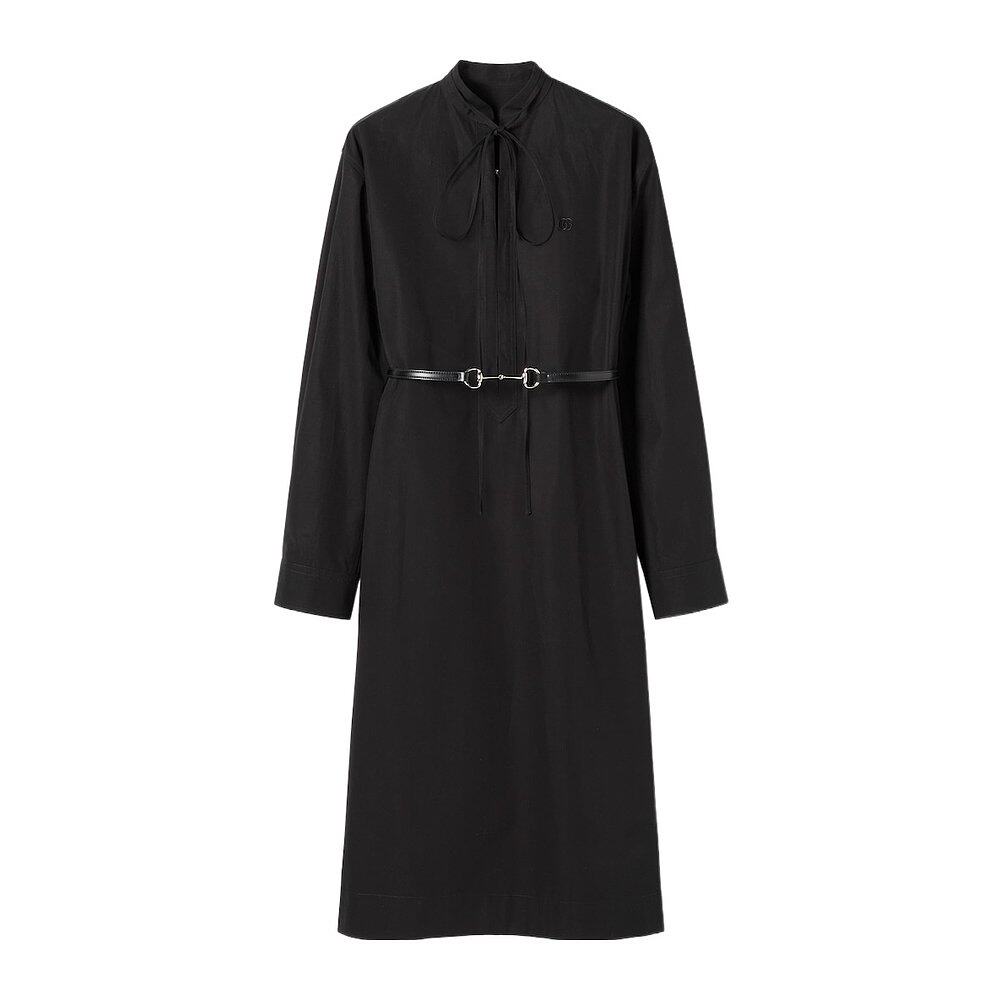 GUCCI 女士大衣 835601Z8B1W1000 CO 黑色 饰马衔扣腰带连衣裙