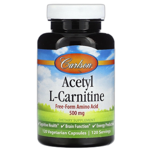 香港直邮Carlson,乙酰-L-肉碱成分膳食补充胶囊，500毫克，120粒
