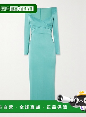 1h可退 香港直邮潮奢 ALEX PERRY 女士 Linden 裹式缎面绉纱中长