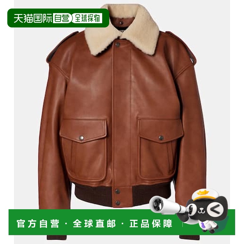 1h可退 香港直邮Saint Laurent 圣罗兰 女士 皮毛饰边皮革短夹克