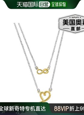 925 纯银 Mimi & Max 黄色无限和心形吊饰双链项链 - 16+18 w/ 1