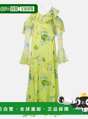 香港直邮Blumarine 蓝色情人 女士 cr&ecirc;pe 花朵真丝礼服长裙