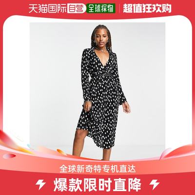 香港直邮潮奢 ASOS 女士设计打褶中长连腰带斑点缠绕式连衣裙(mon