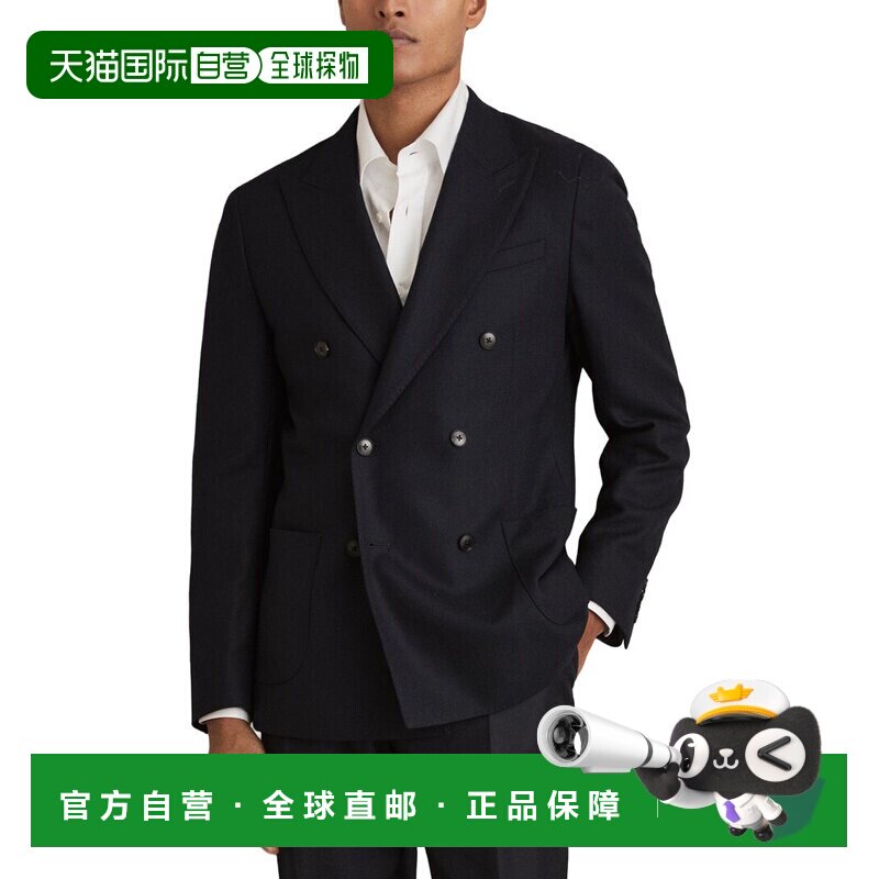 自营Reiss Club Peak织纹羊毛混纺西装外套-海军蓝 美国奥莱直发