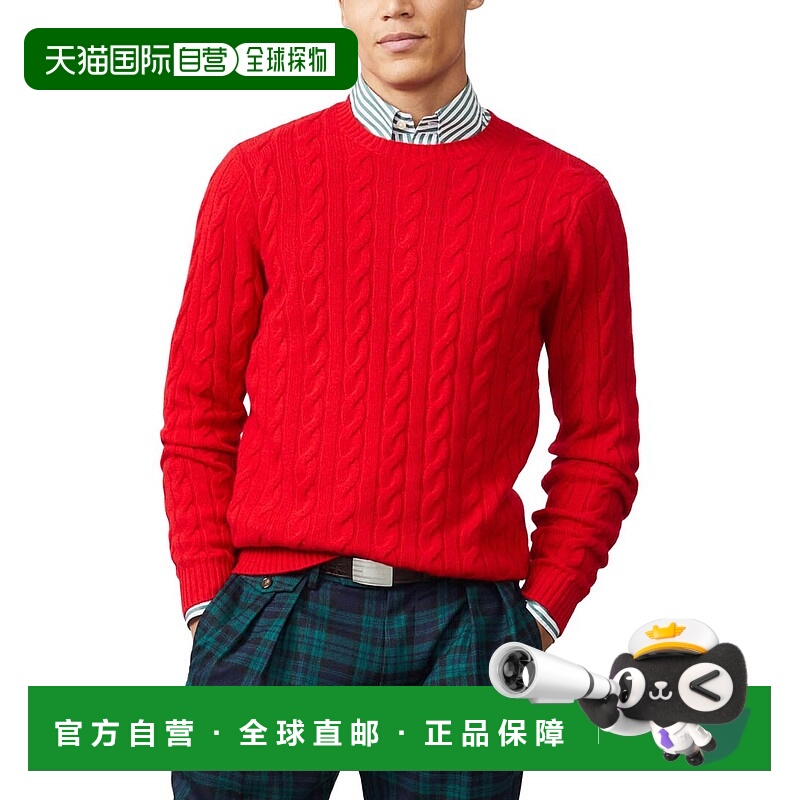 自营J.McLaughlin Eamon Solid Cable Cashmere Sweater - red 美