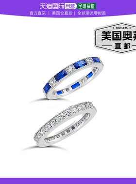 自营sterling forever 925 纯银蓝宝石蓝色 CZ 堆叠戒指 2 件套 -