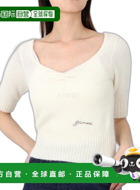 韩国直邮GANNI 24SS 白色羊驼毛混纺V领针织上衣 K2143 135针织衫