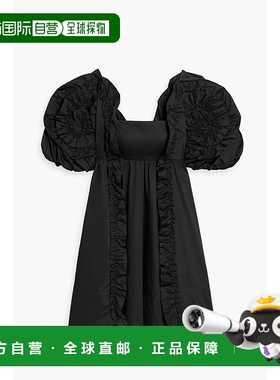 1h可退 香港直邮FARM RIO 女士 荷叶边棉缎迷你连衣裙 334552BLAC