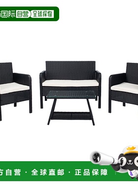 自营 safaviehAboka 4Pc Living Set - 黑色/浅灰色 美国奥莱直发