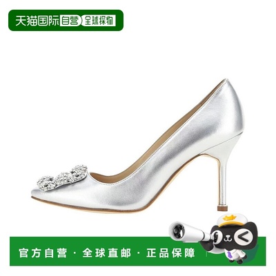 香港直邮MANOLO BLAHNIK 女士银白色7.0CM高跟鞋 水钻搭饰金属质7