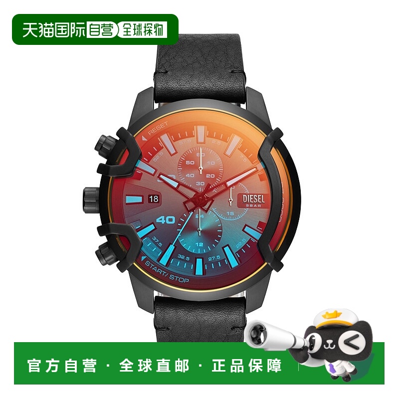 自营Diesel男式磨砂计时码表，黑色不锈钢手表-黑色 美国奥莱直发