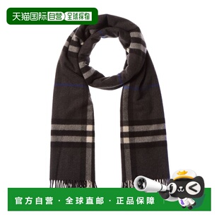 自营Burberry宽格子羊绒围巾-灰色 美国奥莱直发博柏利