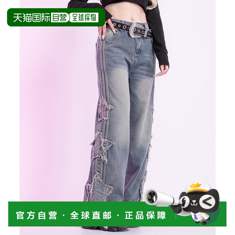 1h可退 日本直邮Diable baiser 女士星星刺绣侧条纹破洞牛仔裤 53