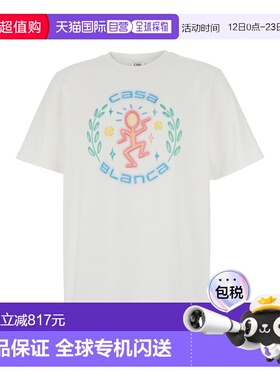 1h可退 香港直邮Casablanca 男士 Front 白色圆领带Logo印花棉质T