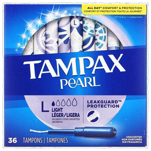 香港直邮Tampax,Pearl，轻吸收量，无香型，36 支卫生棉条丹碧丝
