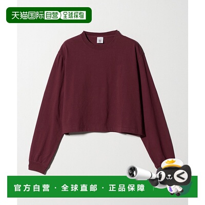 1h可退 日本直邮6(ROKU) 女装 宽松短款长袖T恤 袖部立体文字印花