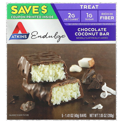 香港直发atkins巧克力椰子棒塑形营养蛋白棒5条