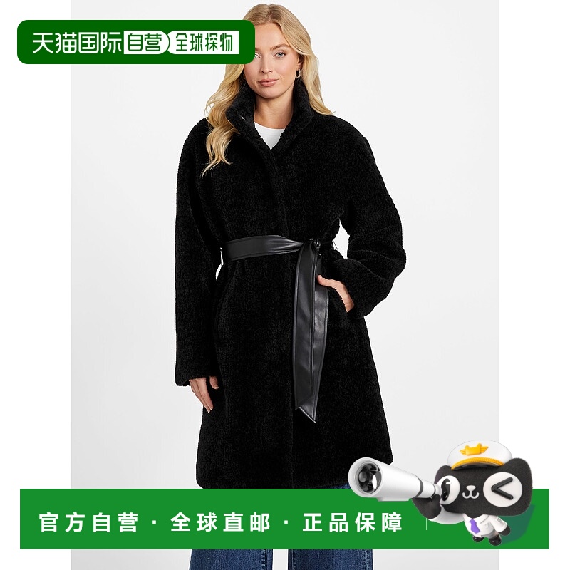 自营guessLaila Shearling Coat - black 美国奥莱直发