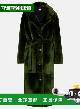 1h可退 香港直邮YVES SALOMON 女士 毛羊皮大衣 green绿色 舒适时