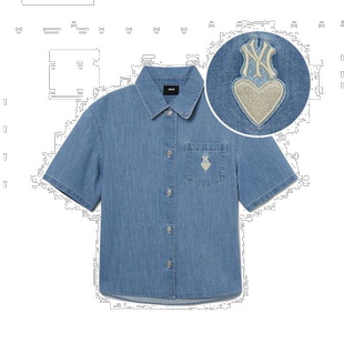 韩国直邮MLB 宽松牛仔Logo刺绣短袖女士运动上衣POLO衫3FDRH0233