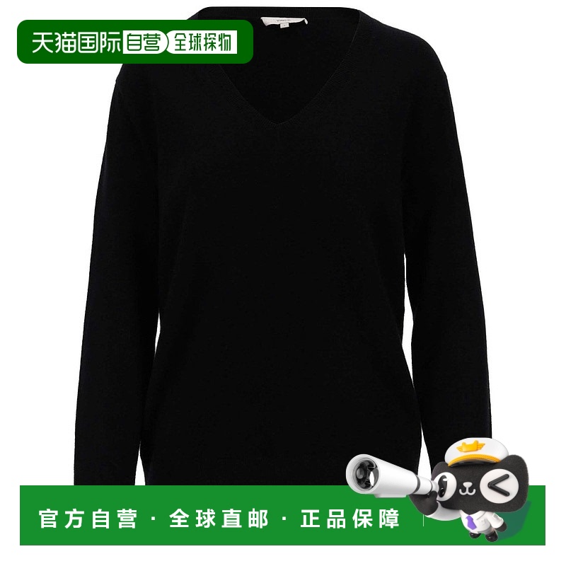 自营 vince纯羊绒V领罗纹边套头衫-黑色 美国奥莱直发长袖