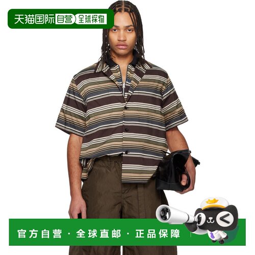 1h可退 香港直邮Sacai 男士 驼色 & 棕色 Horizontal Stripe 衬衫