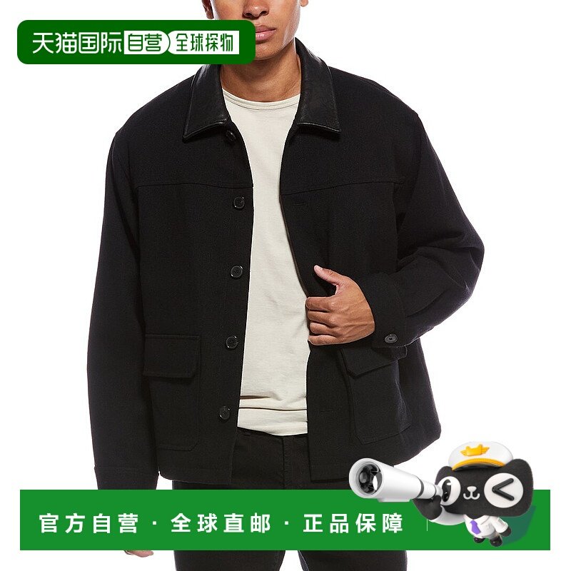 自营FRAME Denim Leather-Trim Wool-Blend Workwear Jacket - bl