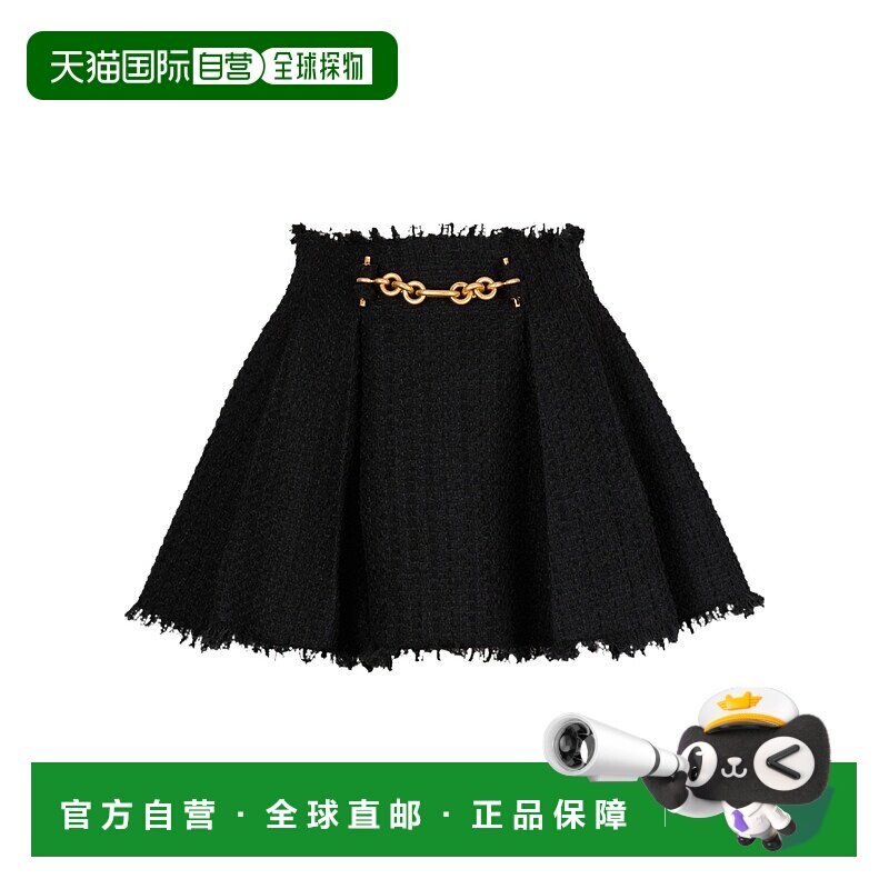 1h可退 香港直邮Balmain 褶裥喇叭形粗花呢裙 GF1LBB34XL81