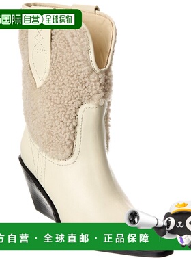自营Free People Pitchfork Point皮革和羊毛靴-白色 美国奥莱直