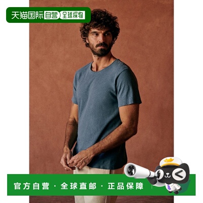欧洲直邮自营Sezane Martin男士蓝色棉麻圆领T恤
