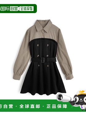 日本直邮日潮 GRL附腰带格子衬衫拼接迷你连衣裙pu75