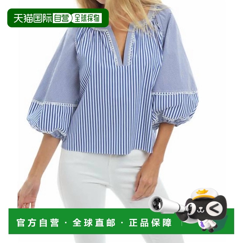 自营 patty kim蓝色科莫衬衫-蓝色 美国奥莱直发长袖条纹