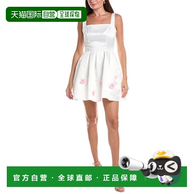 自营Rene Ruiz Ruffle Seeve中长款罗缎连衣裙-粉红色 美国奥莱直