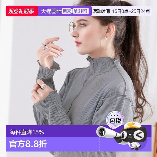 1h可退 日本直邮Classical Elf 女士光泽感两用高领褶皱上衣 休闲