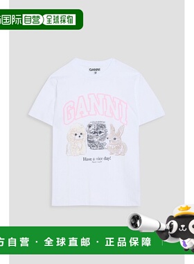 香港直邮潮奢 GANNI 甘尼 女士 印花棉针织T恤 T43763575151BRIGH