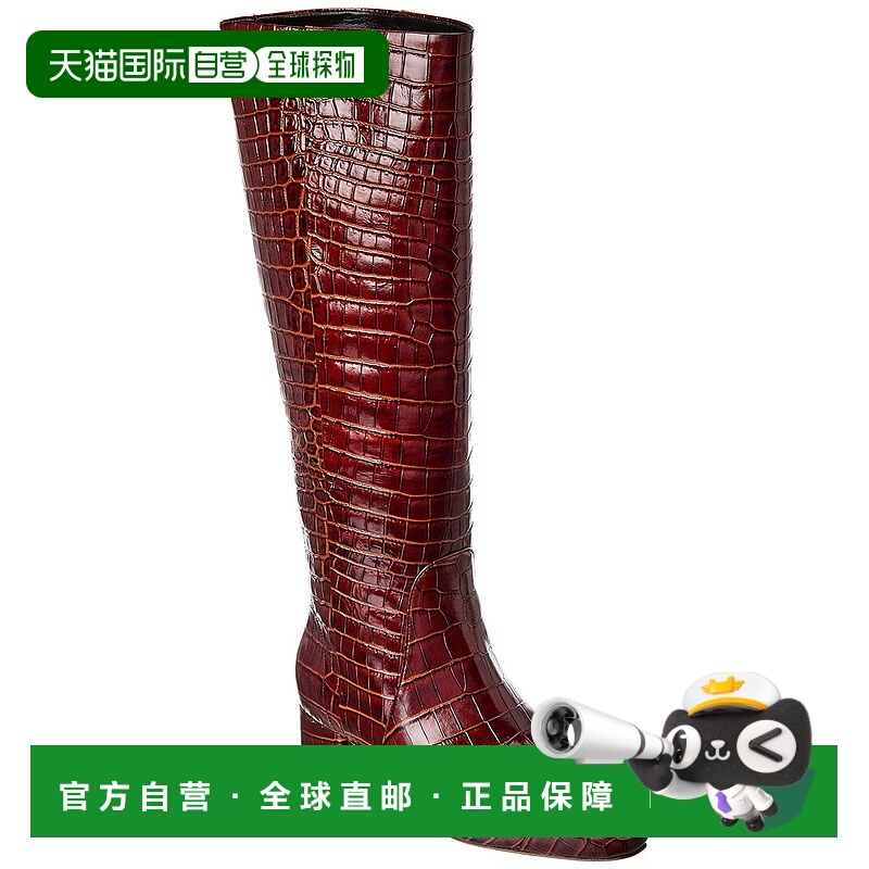 自营Veronica Beard Cecile Croc压花皮革及膝长靴-红色 美国奥莱