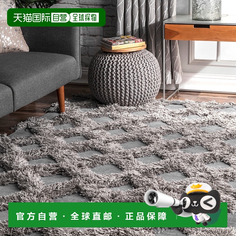 自营 nuLOOM Francene Diamond Trellis Shaggy Area Rug - 银色