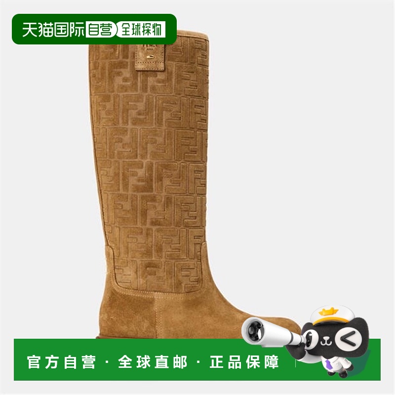 1h可退 香港直邮潮奢 Fendi 芬迪 女士 Filo 绒面革及膝长筒靴
