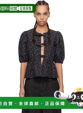 香港直邮潮奢 GANNI 甘尼 女士 黑色 Printed Cotton Peplum 上装