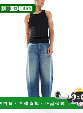 1h可退 香港直邮潮奢 ASOS 男士 barrel 设计合身中长水洗蓝色牛