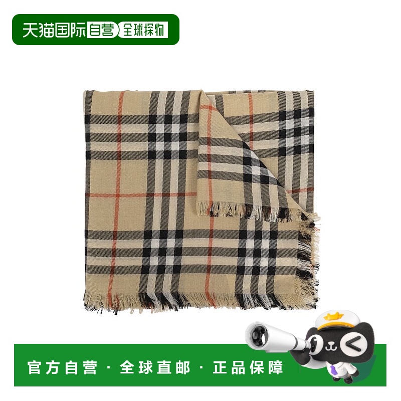 1h可退 香港直邮潮奢 Burberry 巴宝莉 女士 格紋流蘇圍巾 810555