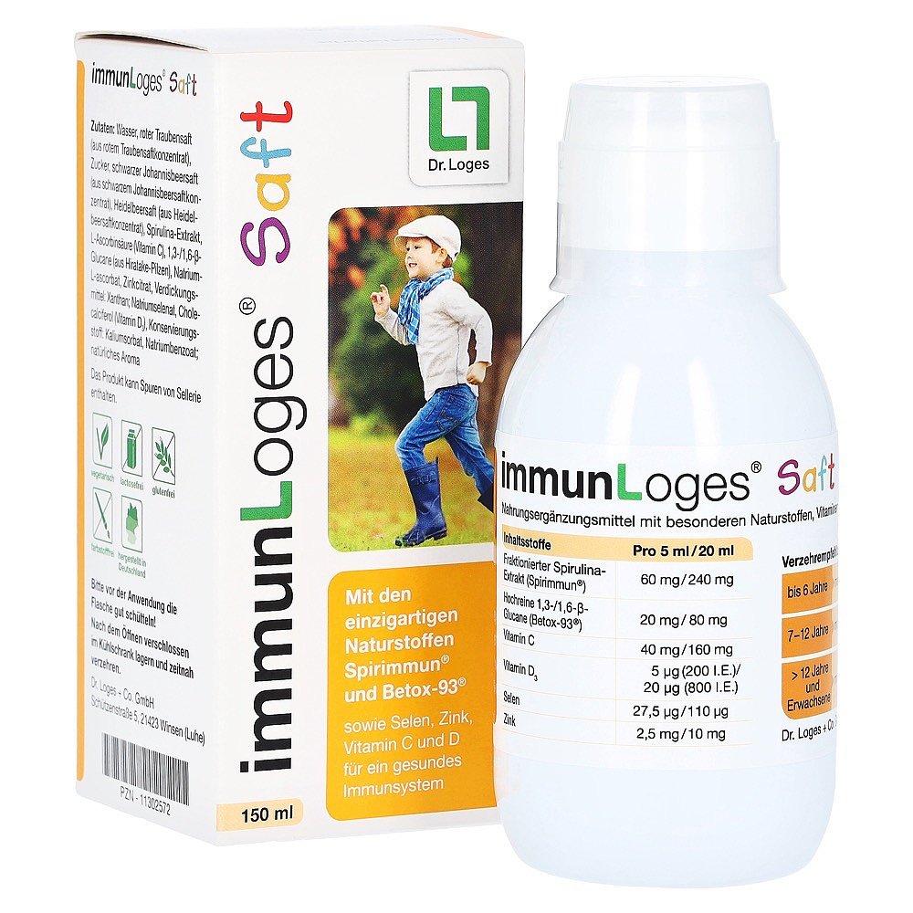 欧洲直邮德国药房loges螺旋藻ß葡聚糖维C锌硒维D3免疫糖浆150ml