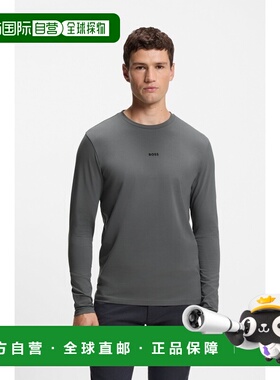 自营欧洲直邮Hugo Boss 男士灰色棉圆领长袖T恤