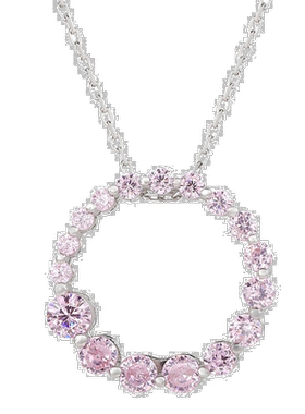 自营 Suzy Levian 纯银粉红色方晶锆石圆形旅行项链 - 粉红色 美