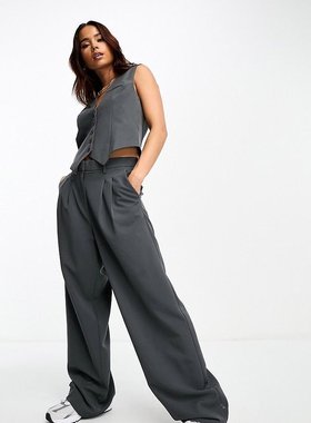 潮奢 Vero Moda 维莎曼 女士 dad co-ord 精细剪裁阔腿裤子(灰色)