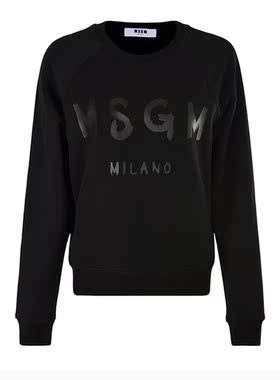 香港直邮Msgm女士圆领卫衣黑色logo印花套头2741MDM895799NEW