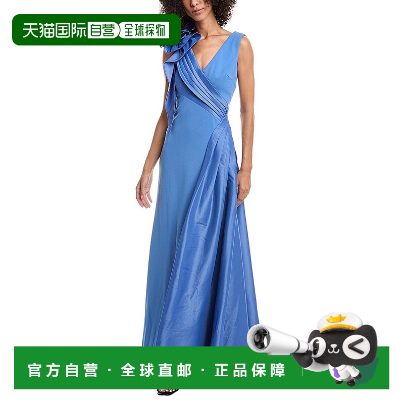 自营Tadashi Shoji Rosette V-Neck Gown - blue 美国奥莱直发