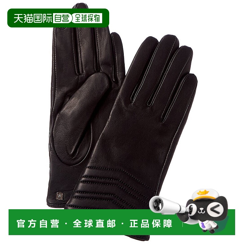 自营Bruno Magli Chevron绗缝羊绒衬里皮革手套-黑色 美国奥莱直