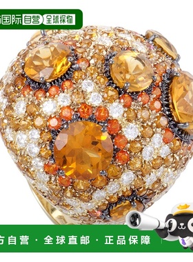 自营 Roberto Coin 18K 黄金橙色黄水晶和托帕石和钻石鸡尾酒戒指