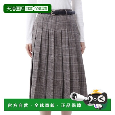 韩国直邮Self-Portrait 格纹褶饰中长裙 (RS25100MSKBR-棕色) 裙